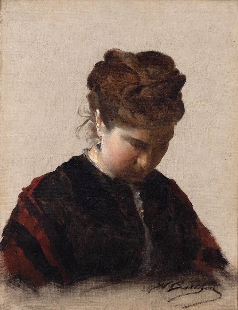 Nicolas Berthon (1831–1888) - Pensive Young Woman - Oil-photo-2