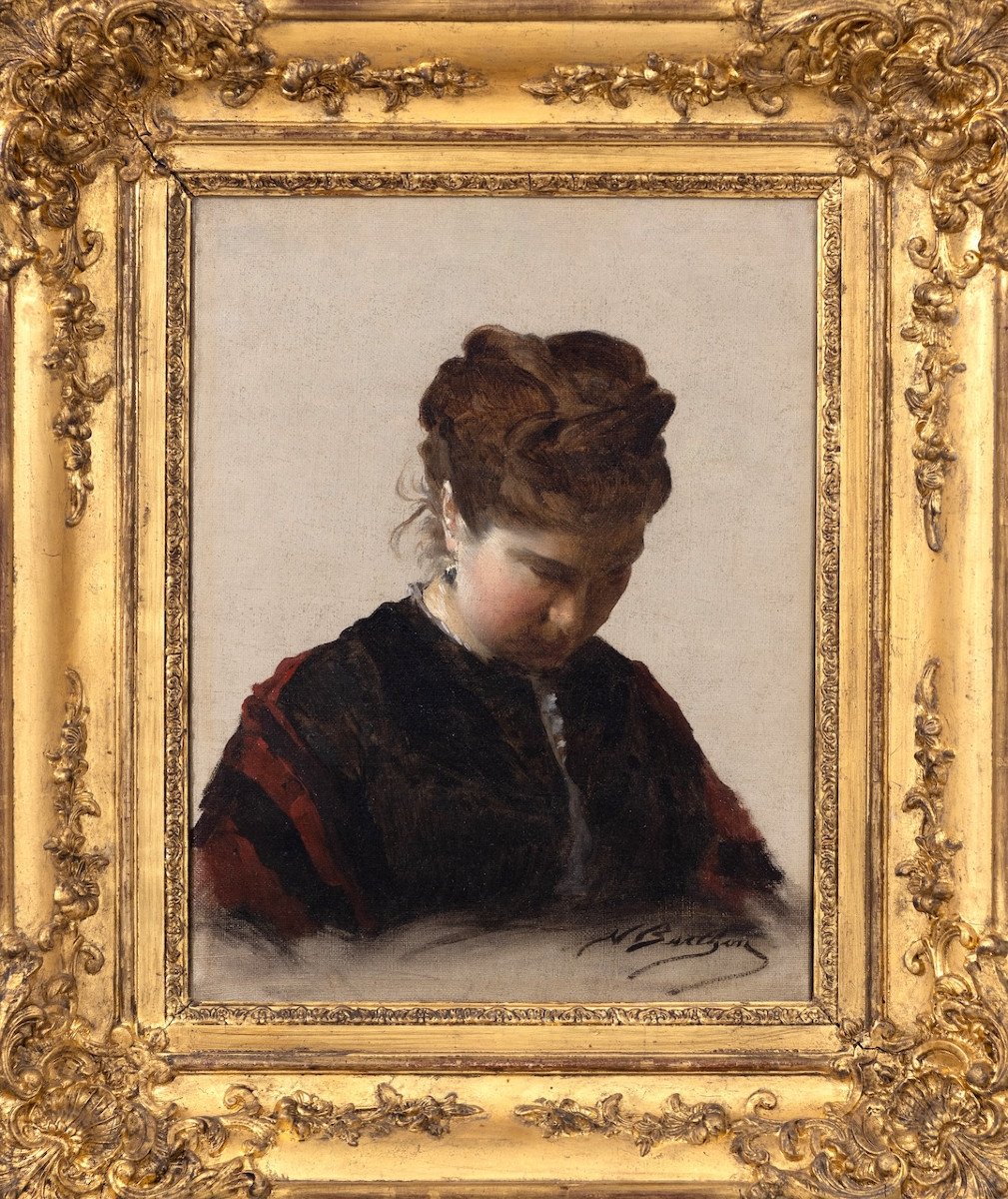 Nicolas Berthon (1831–1888) - Pensive Young Woman - Oil