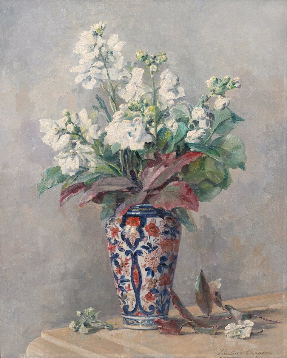 émilie Pauline Caspers (1865–1946) - Flowers In An Imari Vase - Oil-photo-2