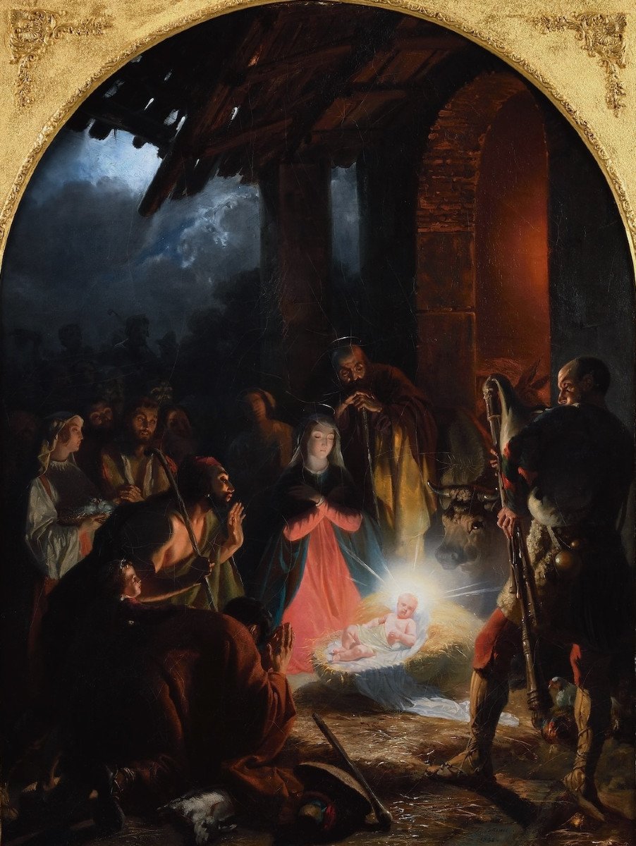 Félix Cottrau (1799–1852) - The Adoration Of The Shepherds - Oil-photo-2