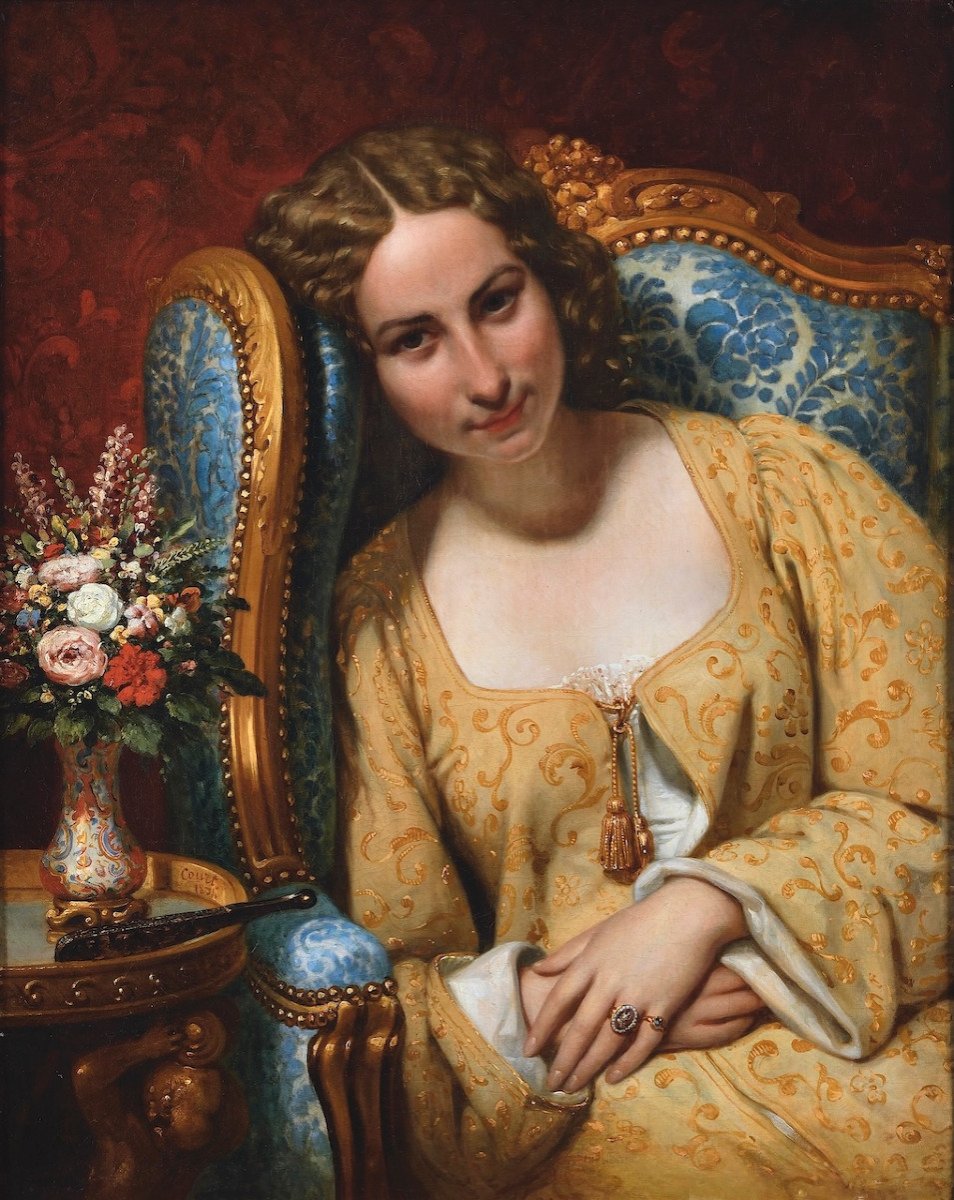 Joseph-désiré Court (1797–1865) - Woman Nestled In An Armchair - Oil-photo-2