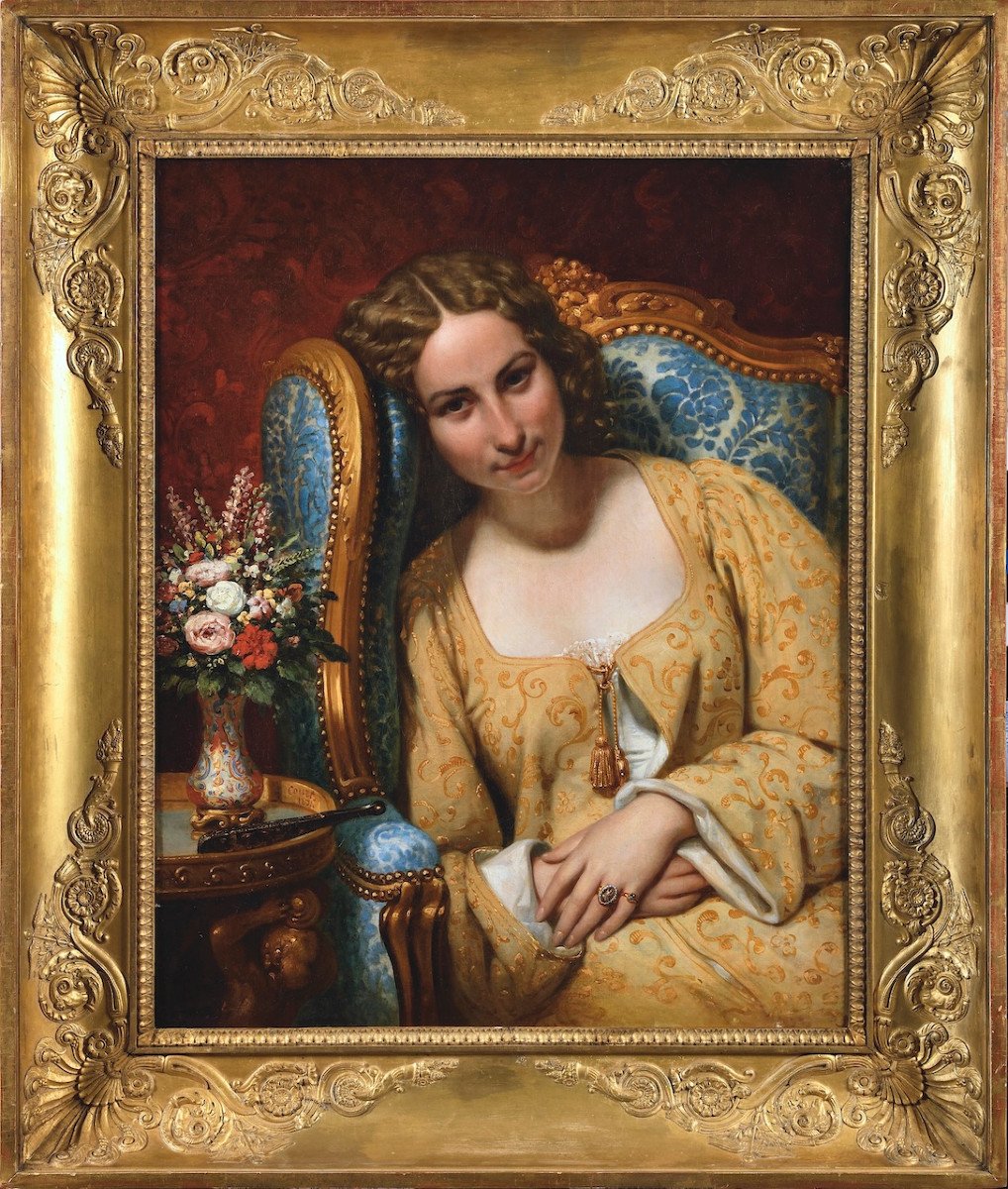 Joseph-désiré Court (1797–1865) - Femme blottie dans une bergère - Huile