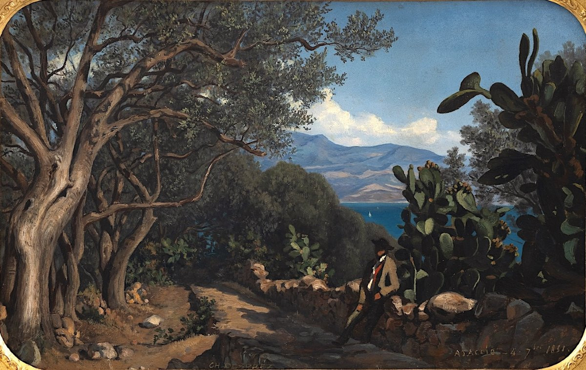 Charles Desprez (1818–1898) - View Taken Around Ajaccio, Corsica - Oil On Paper-photo-2