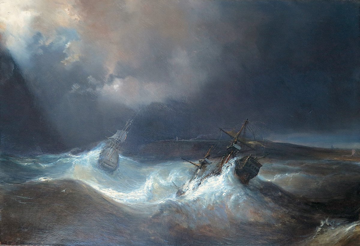 Théodore Gudin (1802-1880) - La Tempête - Huile Sur Toile-photo-2