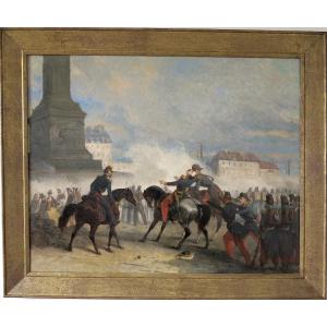Nicolas Edward Gabe (1814–1865) - La mort du Général Négrier place de la Bastille, Paris -Huile