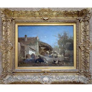Félix Brissot de Warville (1818–1892) - Moutons à la bergerie - Huile
