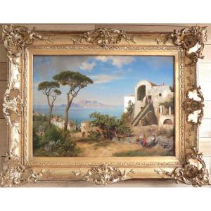 August Wilhelm Leu (1819–1897) - View Of Capri, Italy - Oil