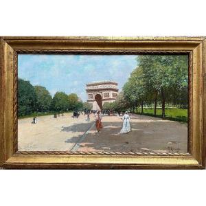 Fausto Giusto (1867–1941) - L’Avenue du Bois de Boulogne à Paris - Huile 