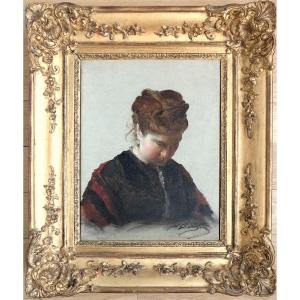 Nicolas Berthon (1831–1888) - Young Pensive Woman - Oil