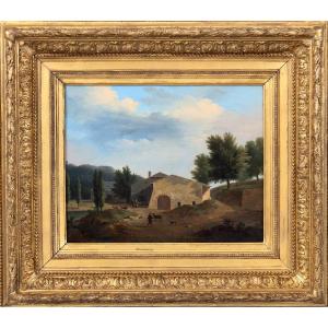 Attribué à Jean-François Demay (1798–1850) - Paysage à la ferme - Huile