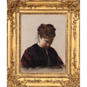 Nicolas Berthon (1831–1888) - Jeune femme pensive - Huile