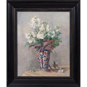 émilie Pauline Caspers (1865–1946) - Flowers In An Imari Vase - Oil