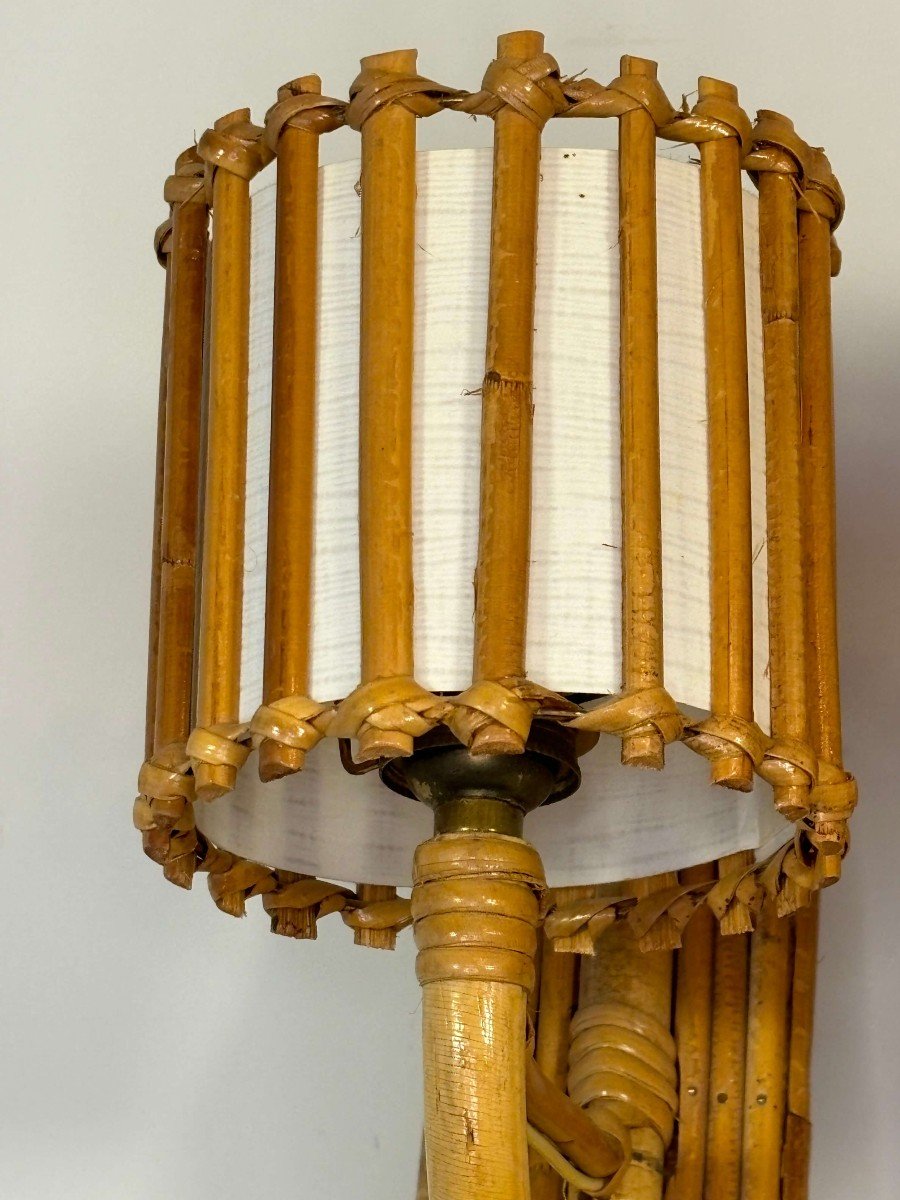 Pair Of Rattan Sconces Attributed To Louis Sognot, Mid 20th Century.-photo-4