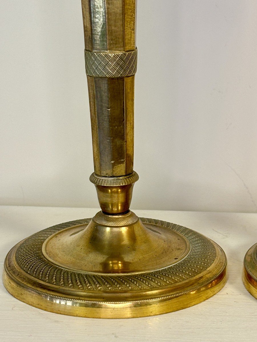 Pair Of Candlesticks With Quiver In Gilt Bronze, Circa 1800-1830-photo-2