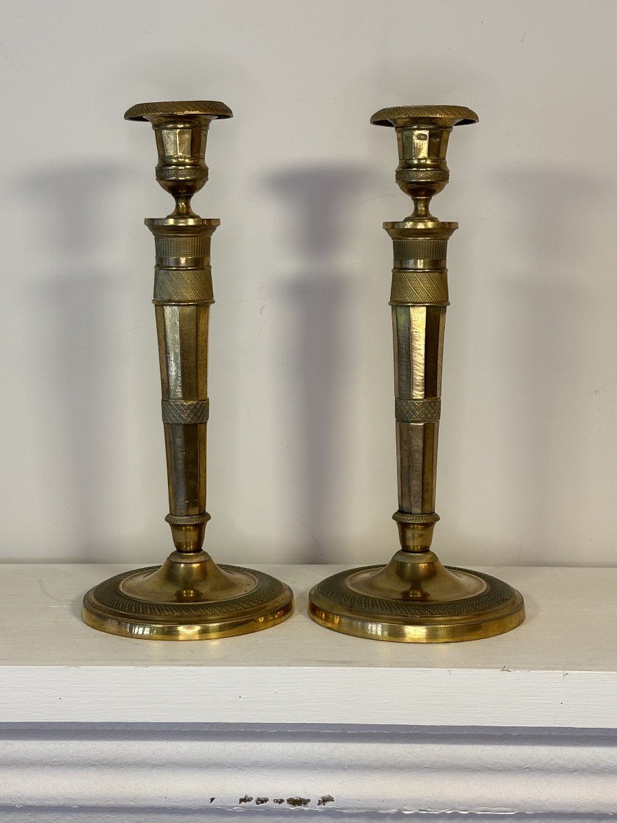 Pair Of Candlesticks With Quiver In Gilt Bronze, Circa 1800-1830-photo-7