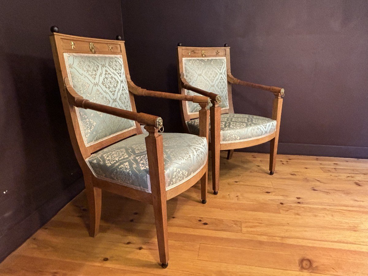 Paire De Fauteuils Et Tabouret Curule, Epoque Restauration, 19e Siècle-photo-5