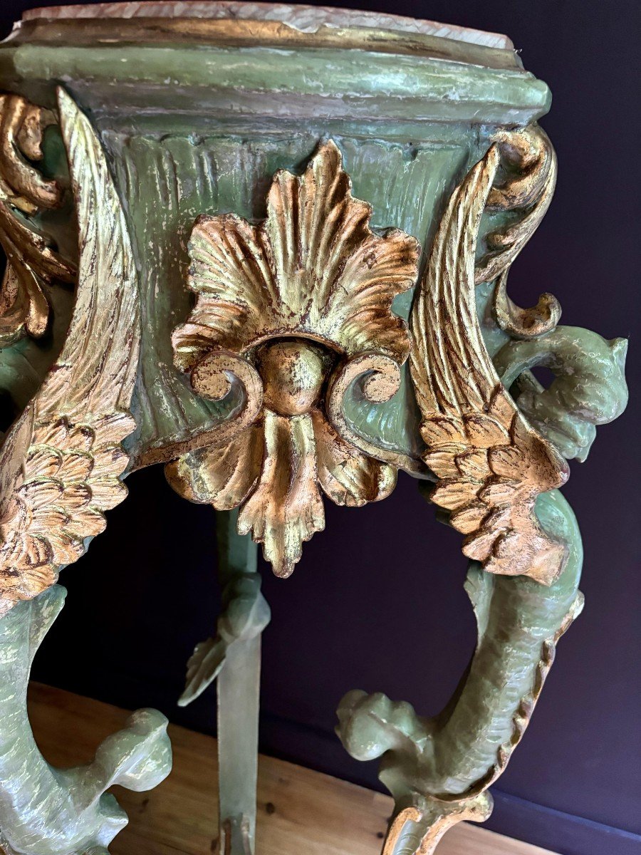 Pair Of Bolsters In Gilded And Painted Wood, Decorated With Dragons And Acanthus Leaves, Italy, 19th-photo-3