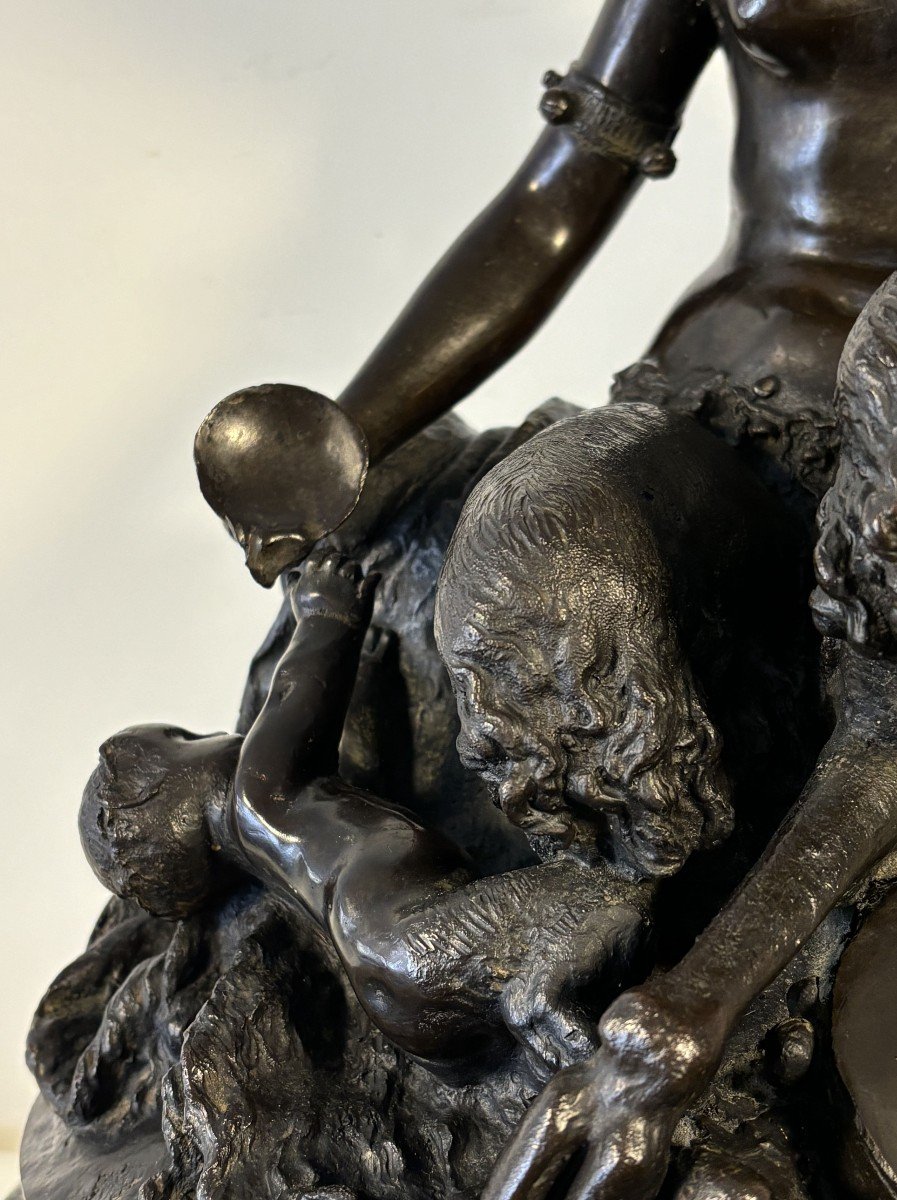 Bronze Group Representing A Fauna And Her Two Children, 19th Century, Signed Clodion-photo-3
