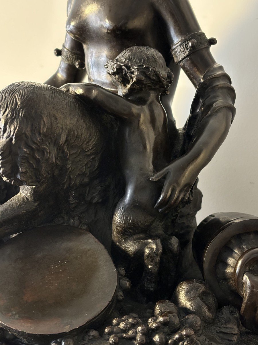 Bronze Group Representing A Fauna And Her Two Children, 19th Century, Signed Clodion-photo-4