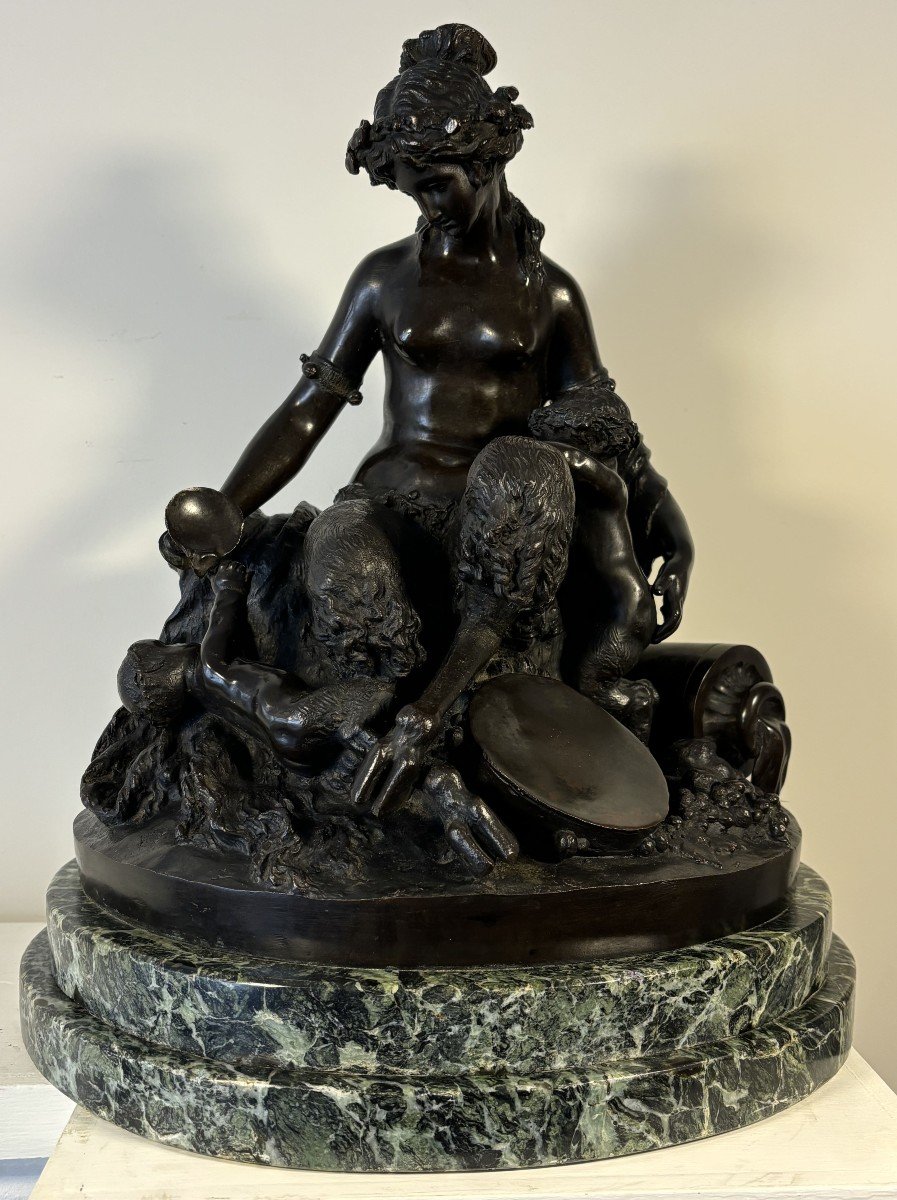 Bronze Group Representing A Fauna And Her Two Children, 19th Century, Signed Clodion-photo-3