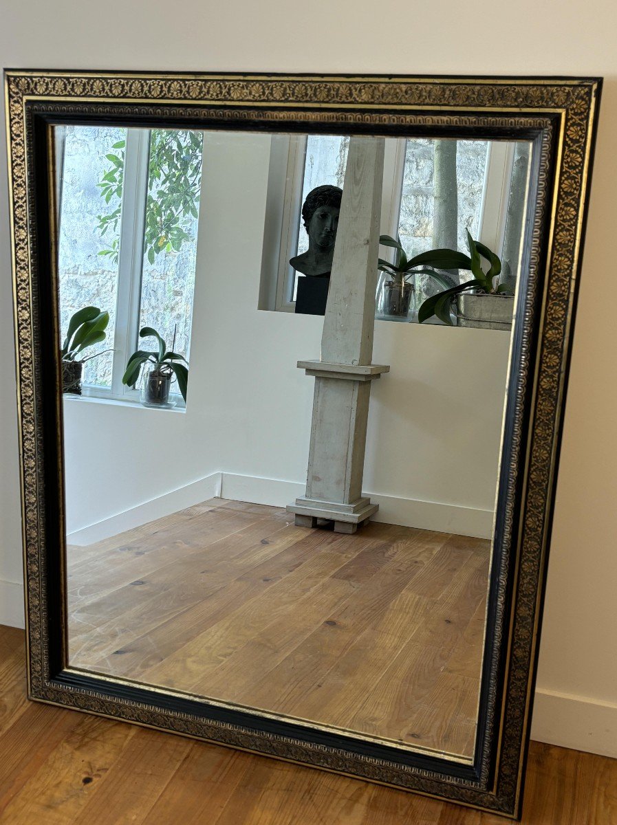 Large Rectangular Napoleon III Black And Gold Lacquered Mirror, Late 19th Century -photo-2