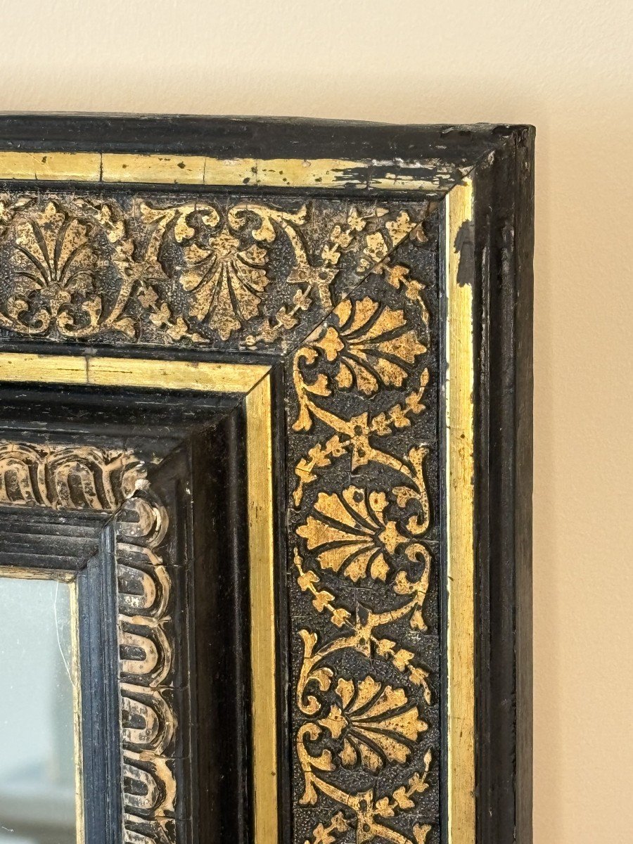 Large Rectangular Napoleon III Black And Gold Lacquered Mirror, Late 19th Century -photo-1