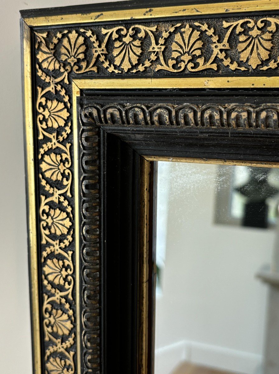 Large Rectangular Napoleon III Black And Gold Lacquered Mirror, Late 19th Century -photo-3