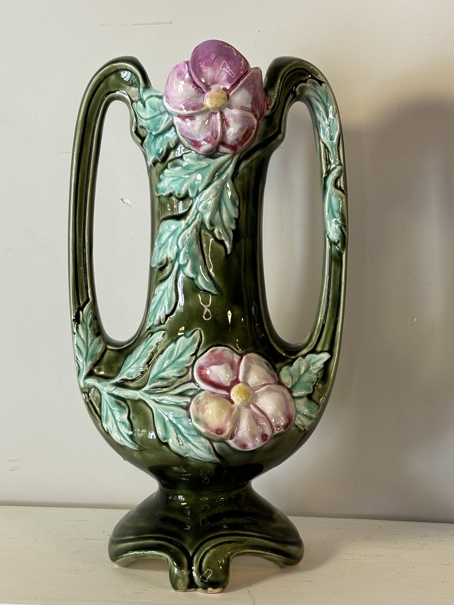 Paire De Vases En Barbotine, Fabrique De Vierzon. Céramiste Louis Gueule. Art Nouveau.-photo-3