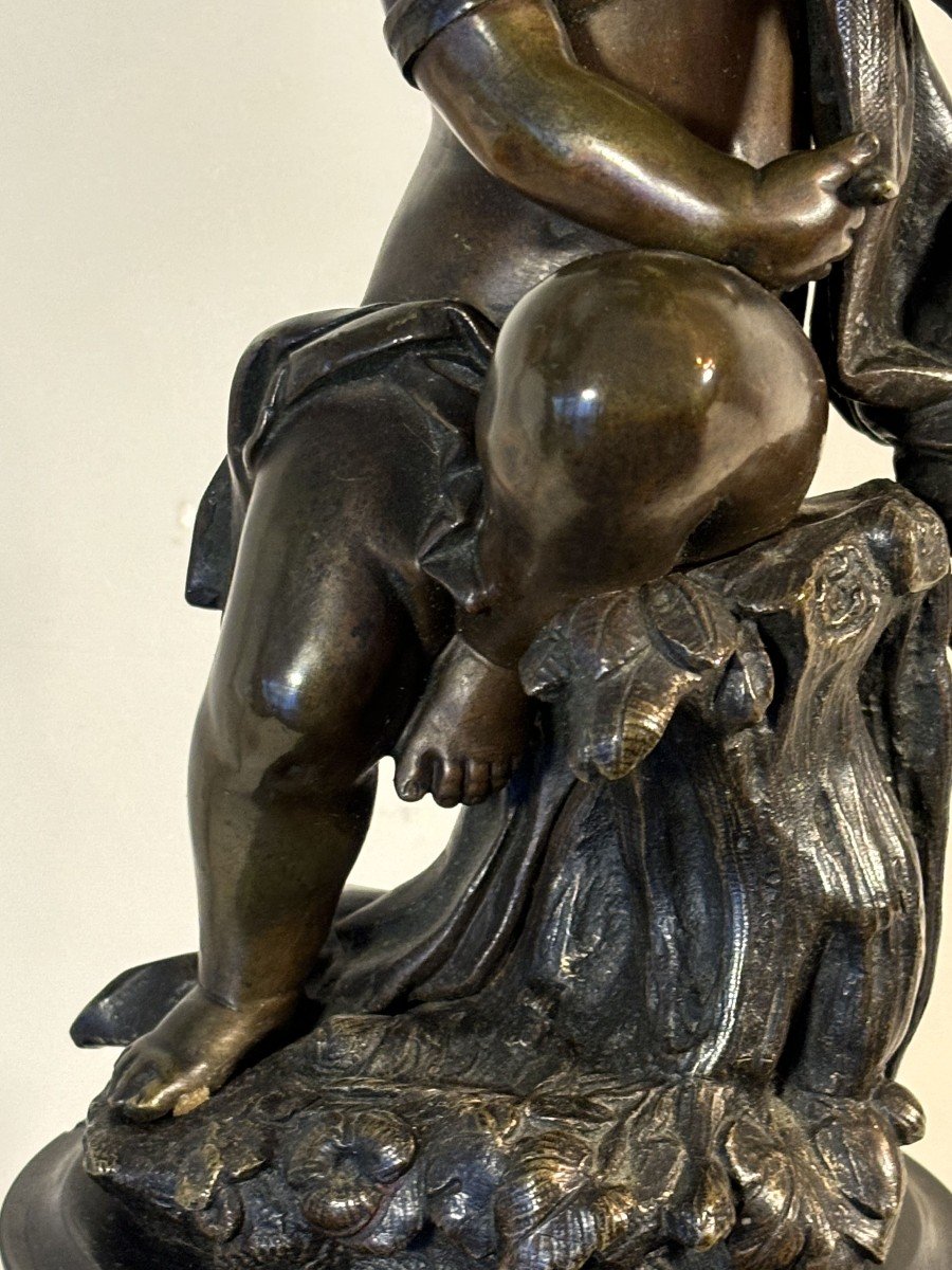 Paire De grands Candélabres à cinq lumière, En Bronze à Patine Brune, ornés de putti,19e Siècle-photo-3