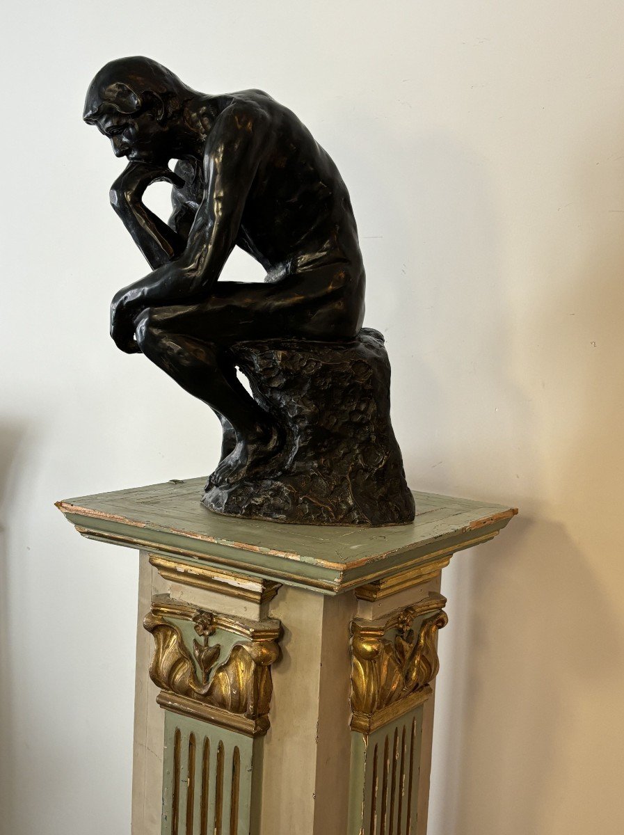 Large Bronze With Black Patina Representing "the Thinker", After Auguste Rodin. 20th Century.