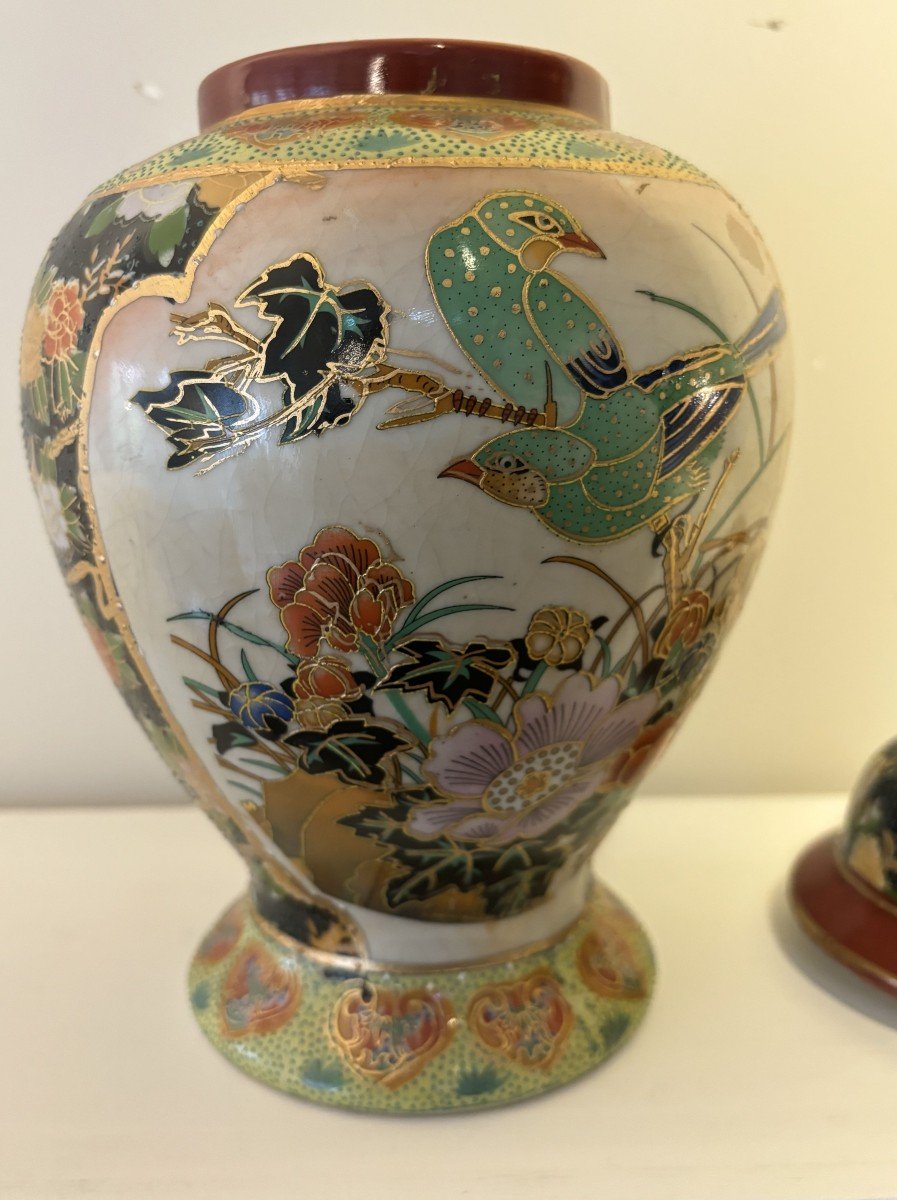 Japanese Satsuma With Bird And Flower Decor-photo-3