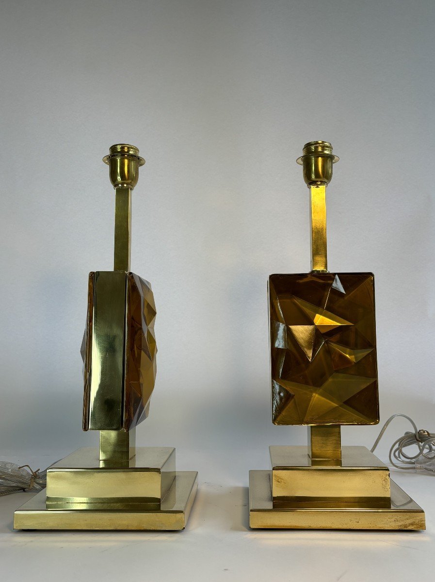 Pair Of 80's Leucos Glass Lamps, Contemporary Mounting-photo-4