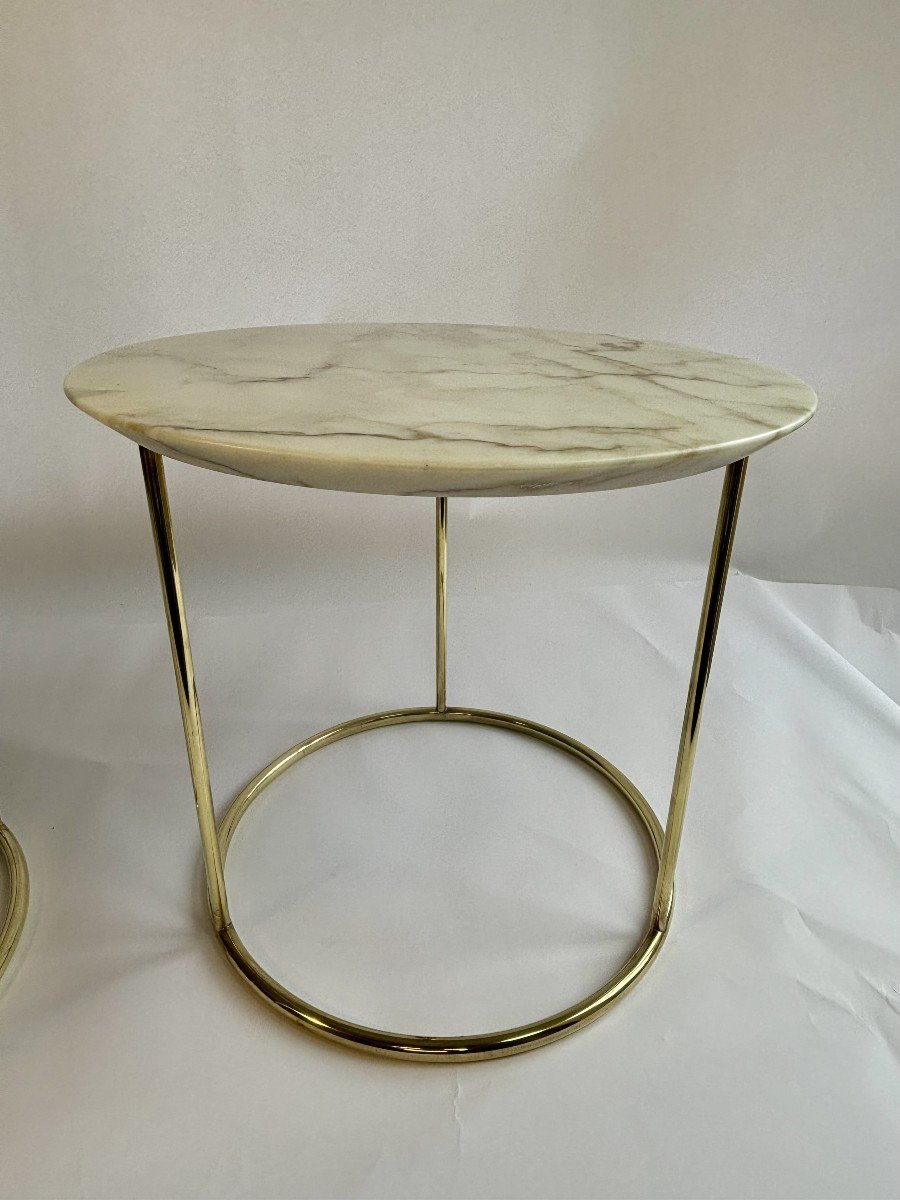 White Marble & Brass Side Or Coffee Tables, 1970s, Italian Design