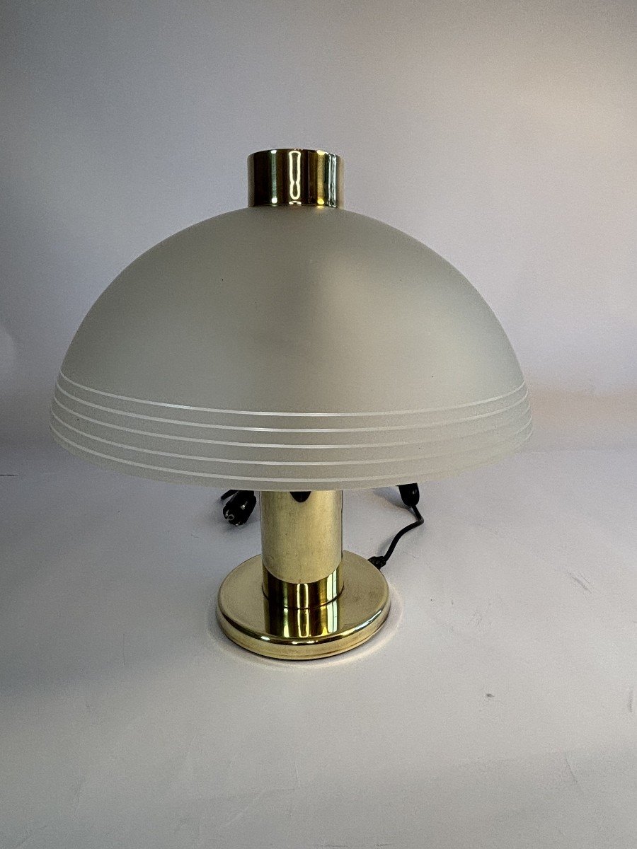 Lampe Vintage En Laiton Et Verre Dépoli - Deknudt, Belgique, Circa 1960-photo-1