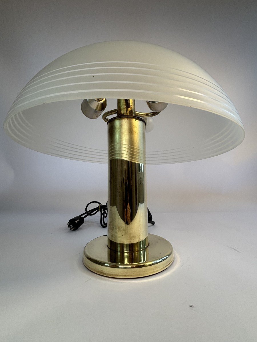 Lampe Vintage En Laiton Et Verre Dépoli - Deknudt, Belgique, Circa 1960-photo-4