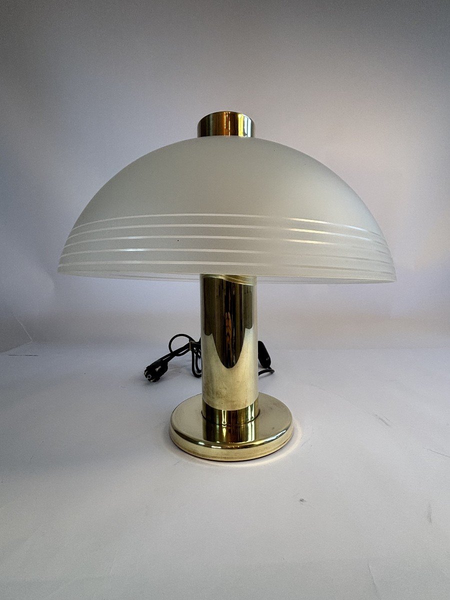 Lampe Vintage En Laiton Et Verre Dépoli - Deknudt, Belgique, Circa 1960-photo-8