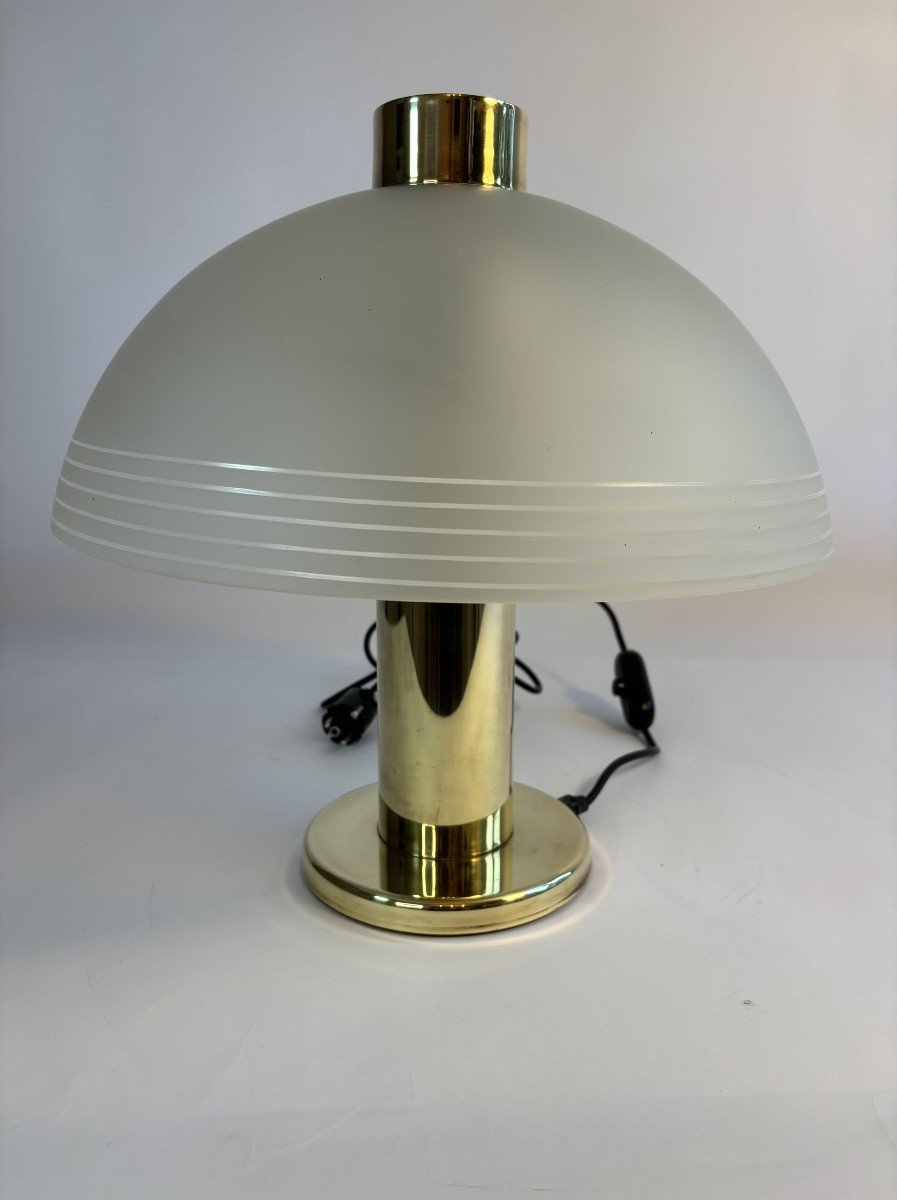 Lampe Vintage En Laiton Et Verre Dépoli - Deknudt, Belgique, Circa 1960