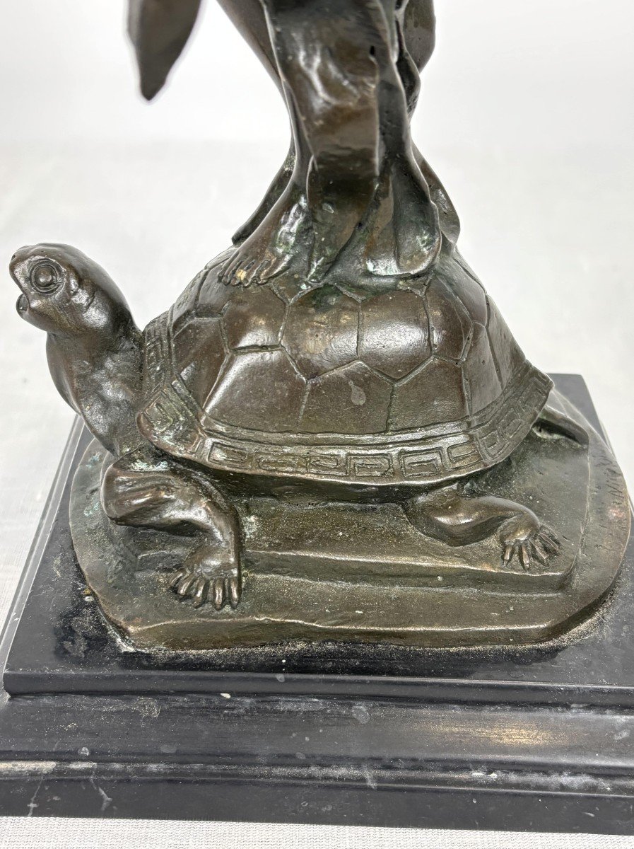 Bronze Signé Nino Oliviono - Figure Féminine Sur Tortue - XXe Siècle-photo-8