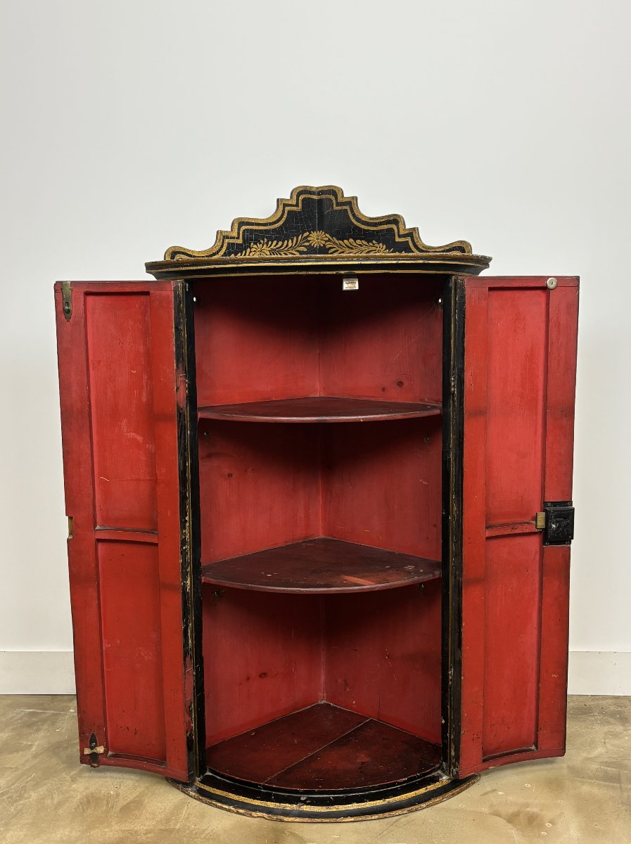 Painted, Polychrome Corner Cupboard With Court Scene Decoration - French Work - Circa 1900-photo-4
