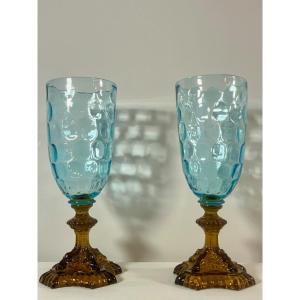 Paire De Grands Vases De La Cristallerie De Portieux, Modèle George Sand, 20e Siècle
