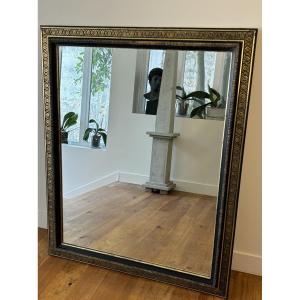 Large Rectangular Napoleon III Black And Gold Lacquered Mirror, Late 19th Century 