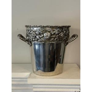 Champagne And Wine Bucket In Silver Metal, Origin Alsace, 20th Century