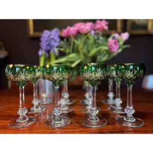 Cristallerie Saint Louis, Set Of Twelve Crystal Wine Glasses, Massenet Green Model