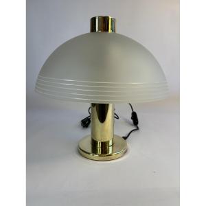 Lampe Vintage En Laiton Et Verre Dépoli - Deknudt, Belgique, Circa 1960