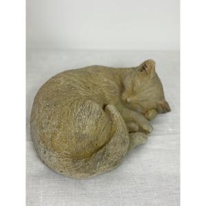 Rognes Stone Sculpture - Sleeping Cat By Danilo - France