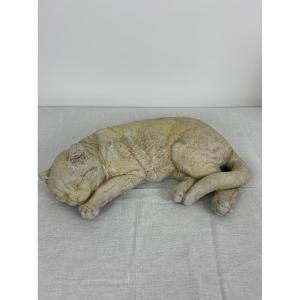 Rognes Stone Sculpture - Lying Cat By Danilo - France