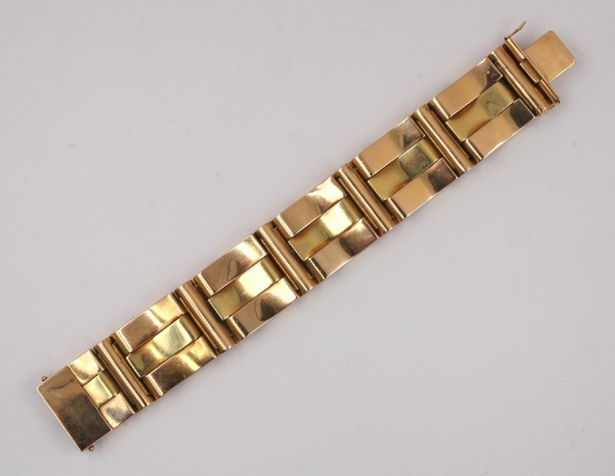 Félicien Moreau - "tank" Bracelet In Two Golds-photo-2