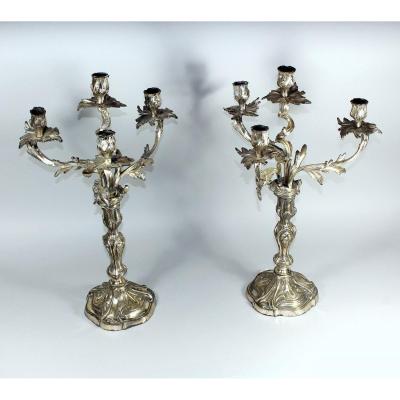 Pair Of Silver Metal Candelabra