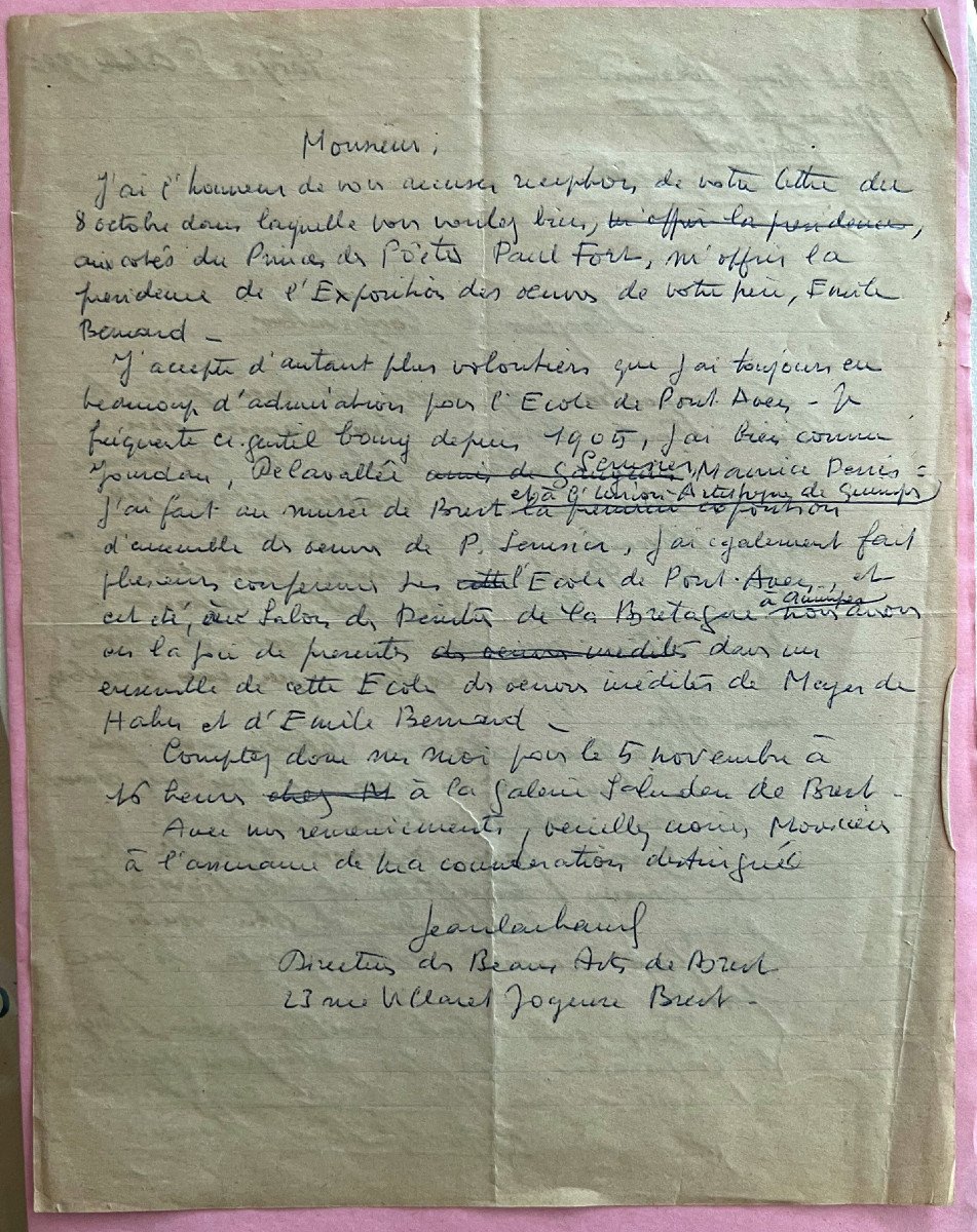 Letter From Michel Angelo Bernard, Emile Bernard Exhibition, 1946-photo-2