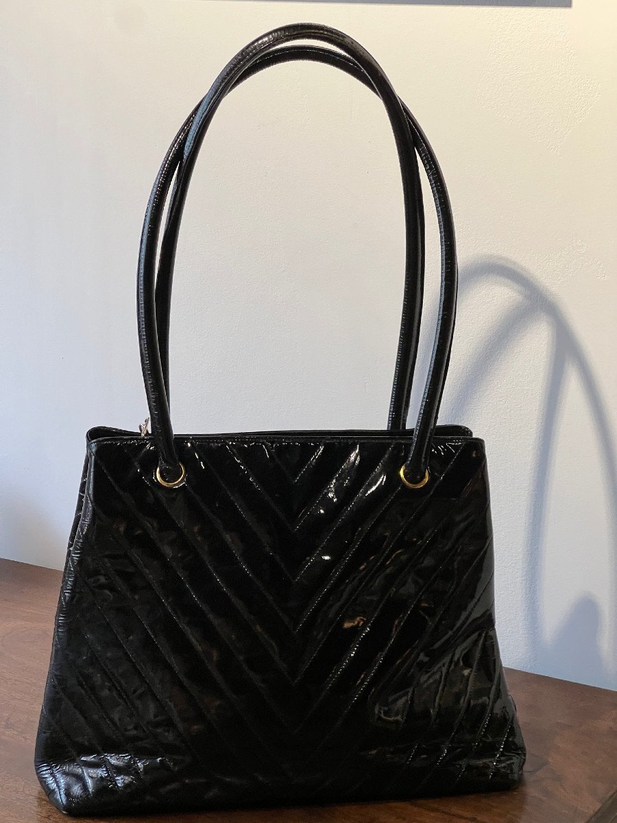 Sac Chanel cuir vernis noir, c.1990-photo-2